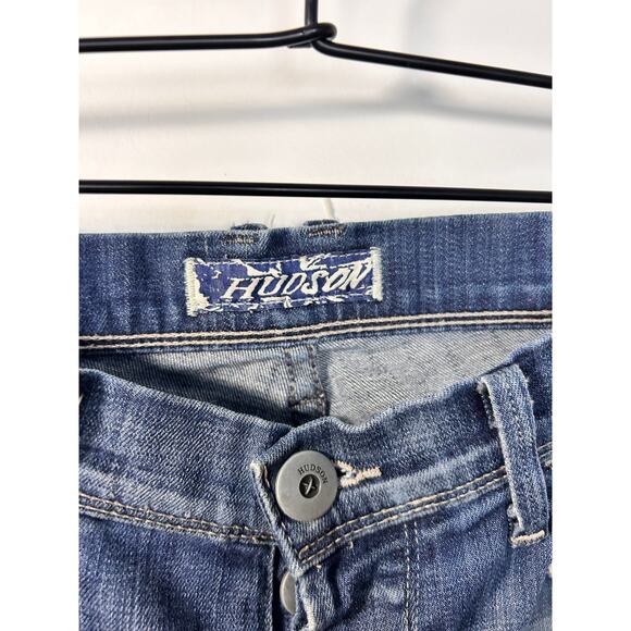 Hudson Men Denim Distressed Clifton Bootcut Jeans Pockets Dark Wash Blue Size 34 - Picture 7 of 15